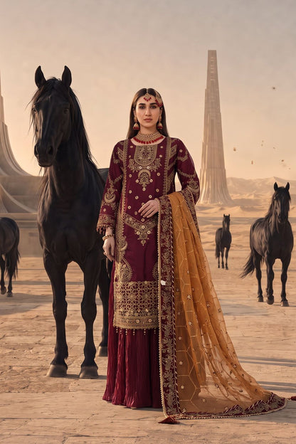 Red Adda Work Organza Sharara Online in Dubai UAE Abudhabi Ajman Sharjah