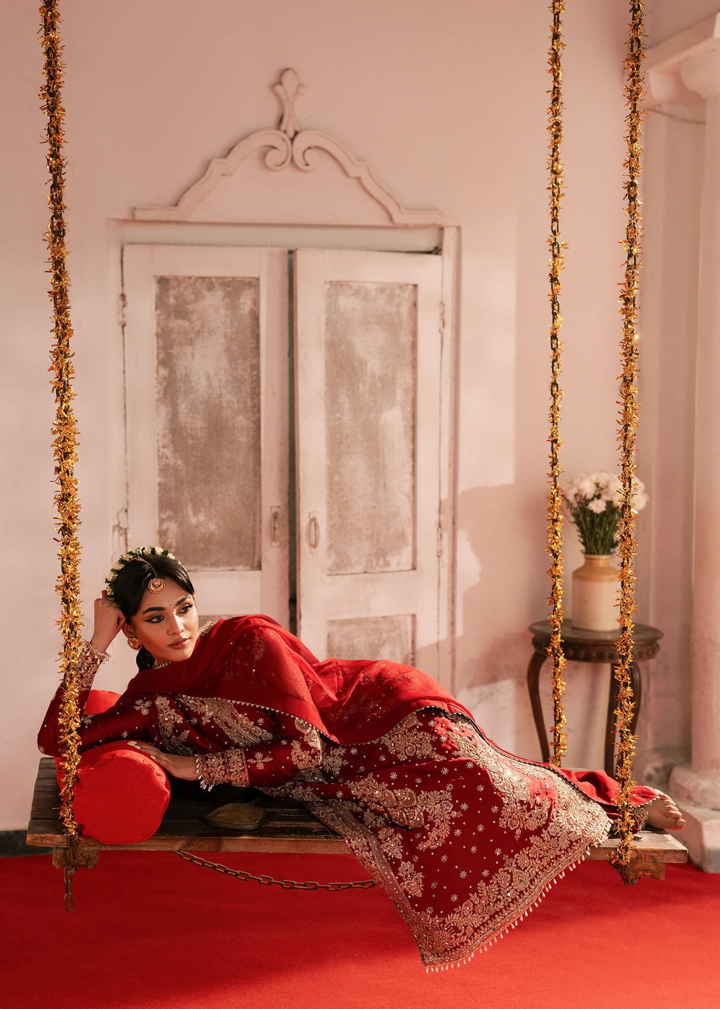 Red Charmuse Kurta with Dupatta Online in UK USA Canada