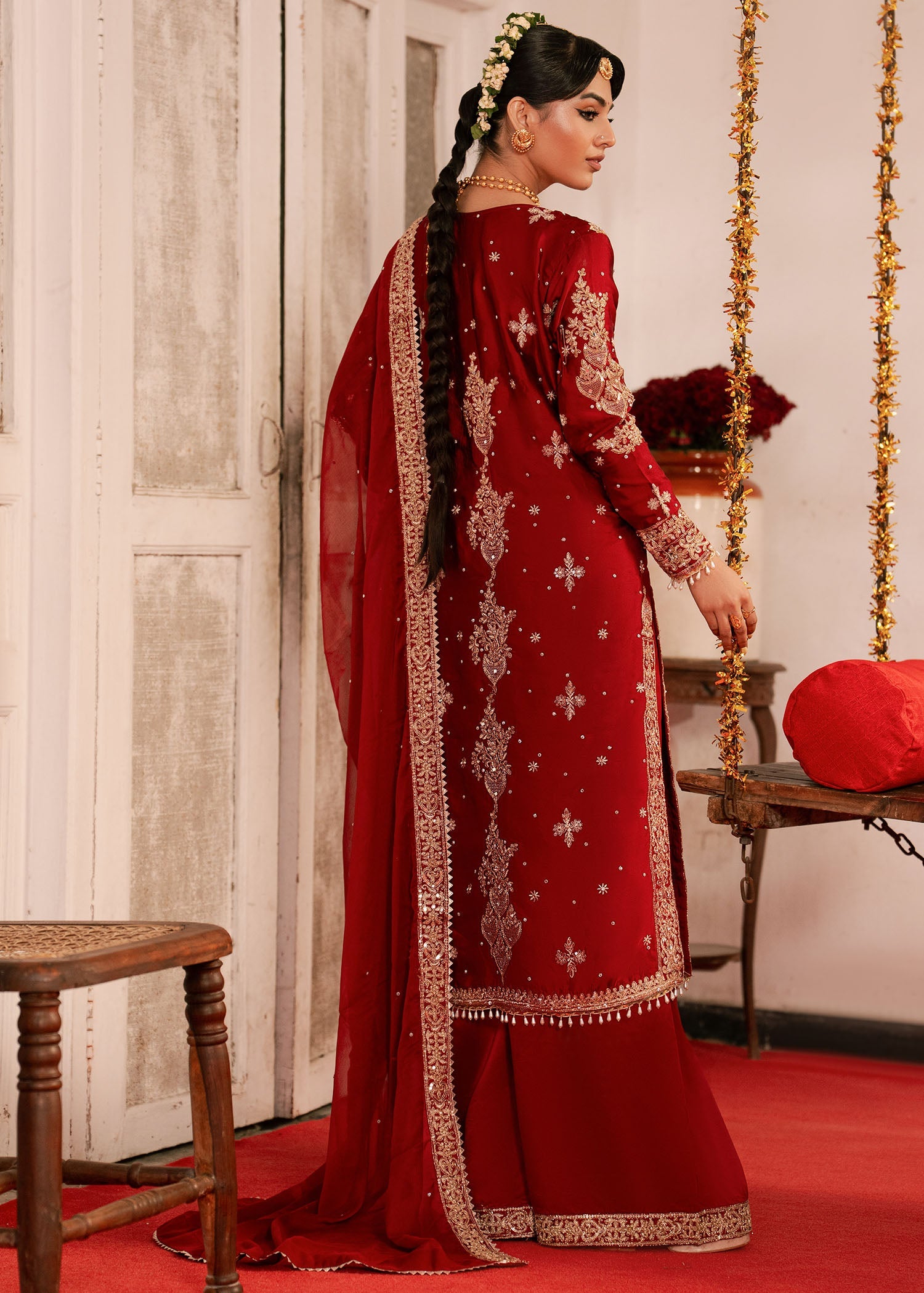 Red Charmuse Straight Cut Kurta Suit Online in Sri Lanka India Australia