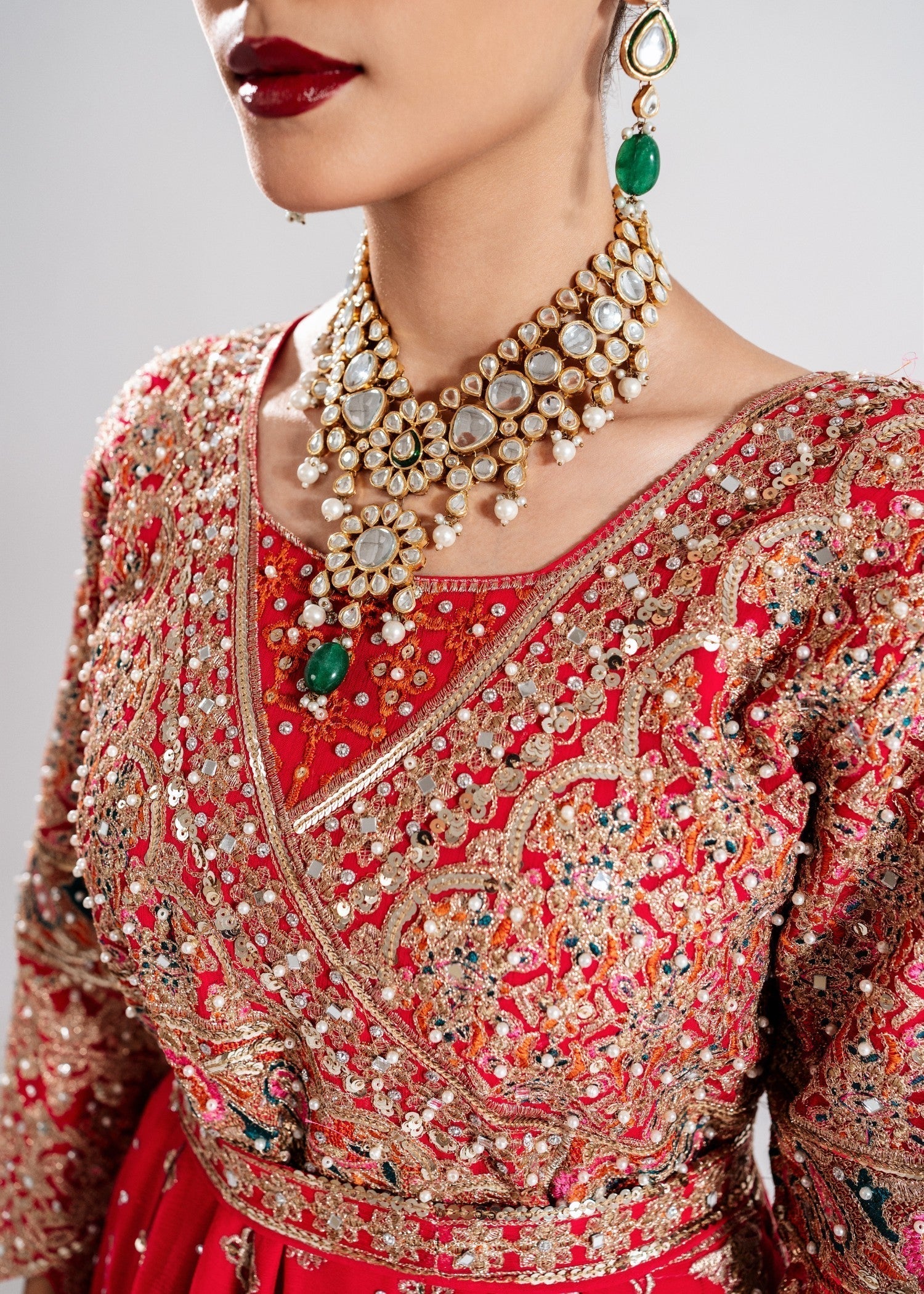 Red Chiffon Embellished Wedding Guest Wear Online in Dubai DXB UAE Abudhabi Meena Bazaar