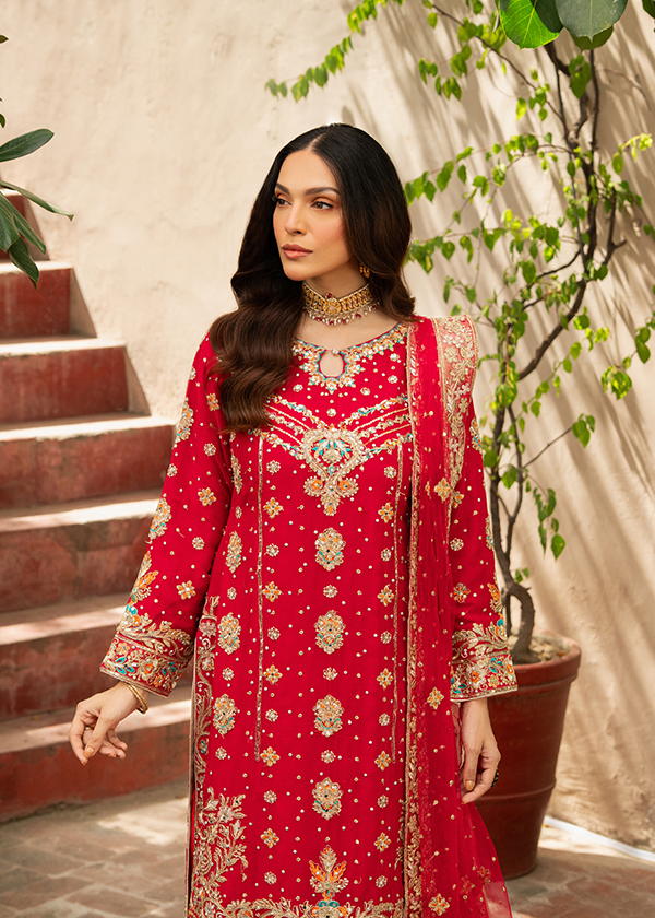 Red Chiffon Embroidered Dupatta Set Online in Sri Lanka India Australia