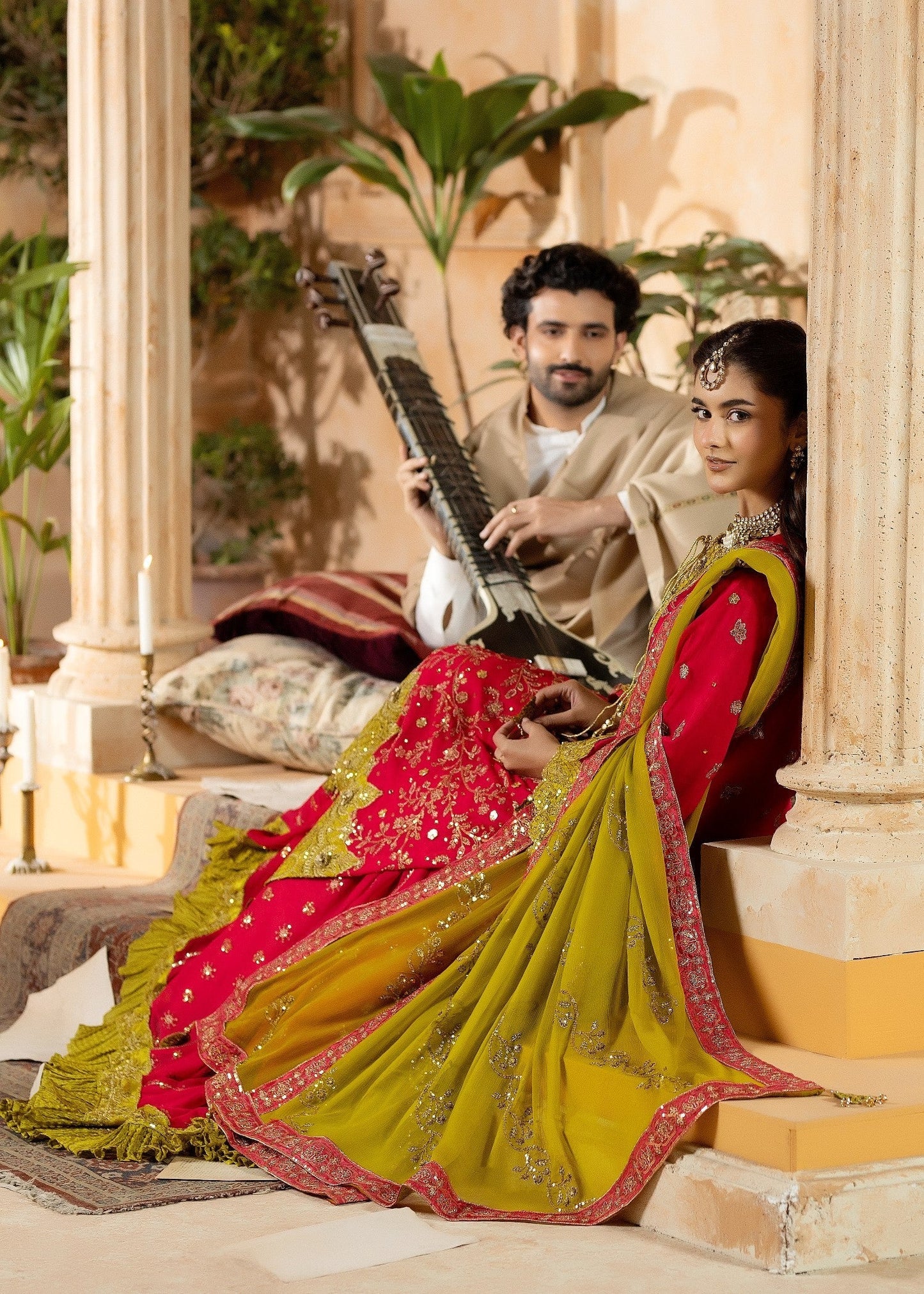 Red Chiffon Embroidered Wedding Guest Wear Suit Online in Dubai UAE Abudhabi Ajman Sharjah