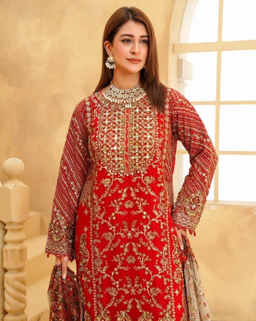 Red Chiffon Festive Sharara Outfit Online in Sri Lanka India Australia