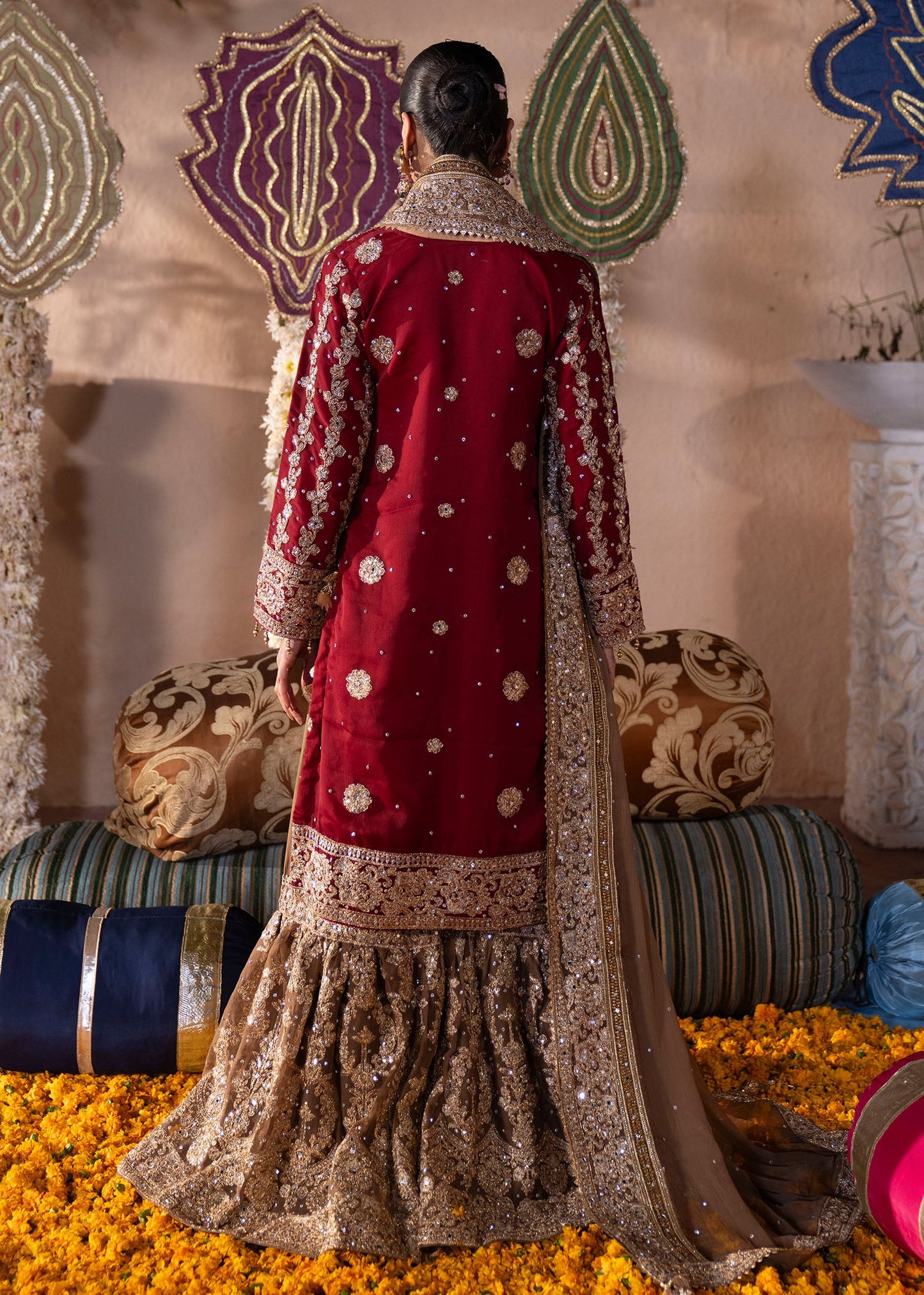 Red Chiffon Straight Leg Gharara Festive Wear Online in Dubai UAE Abudhabi Ajman Sharjah