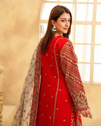 Red Chiffon Thread and Sequin Sharara Online in Dubai UAE Abudhabi Ajman Sharjah