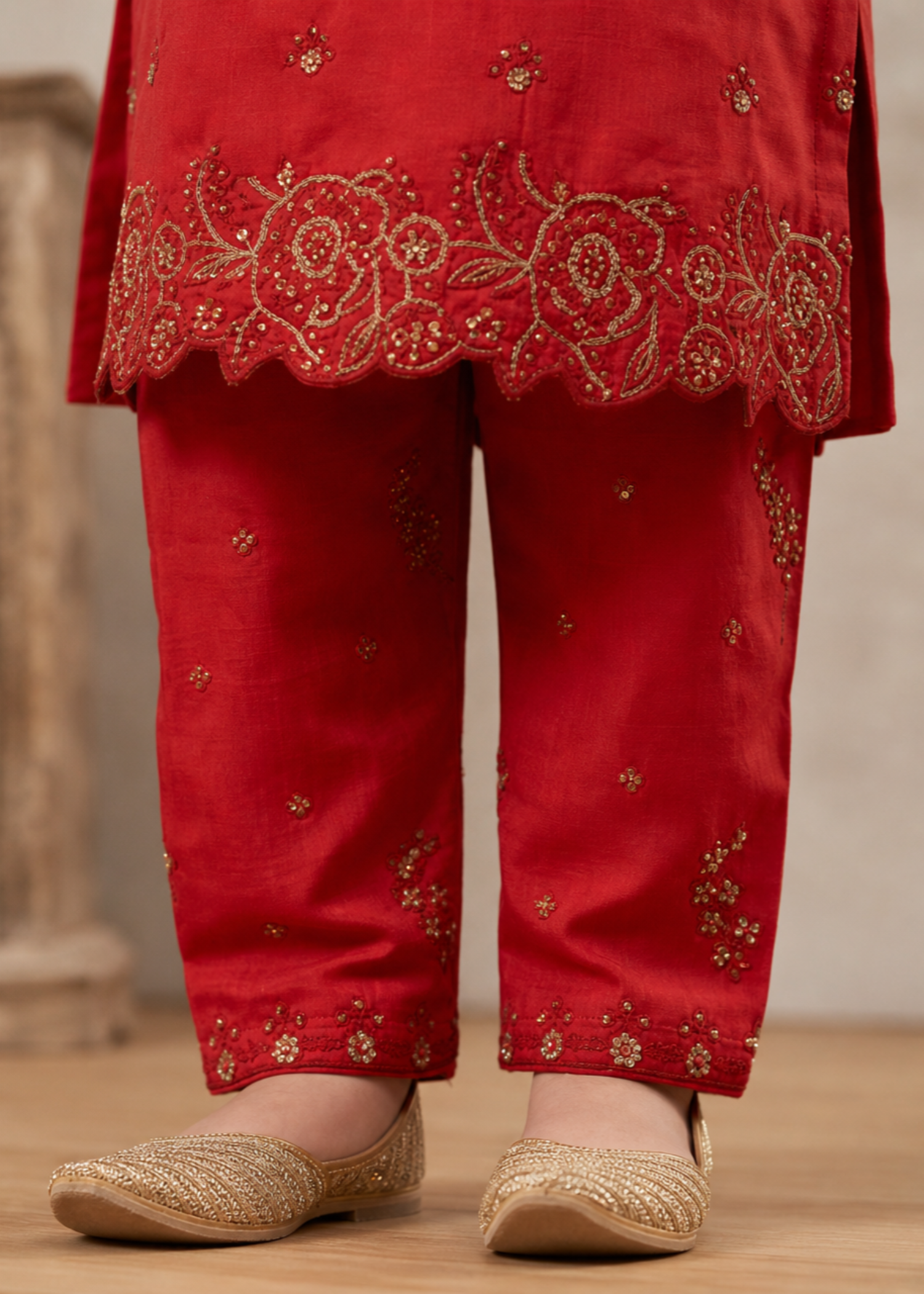 Red Cotton Dobby Straight Cut Kurta Set Online in Sri Lanka India Australia