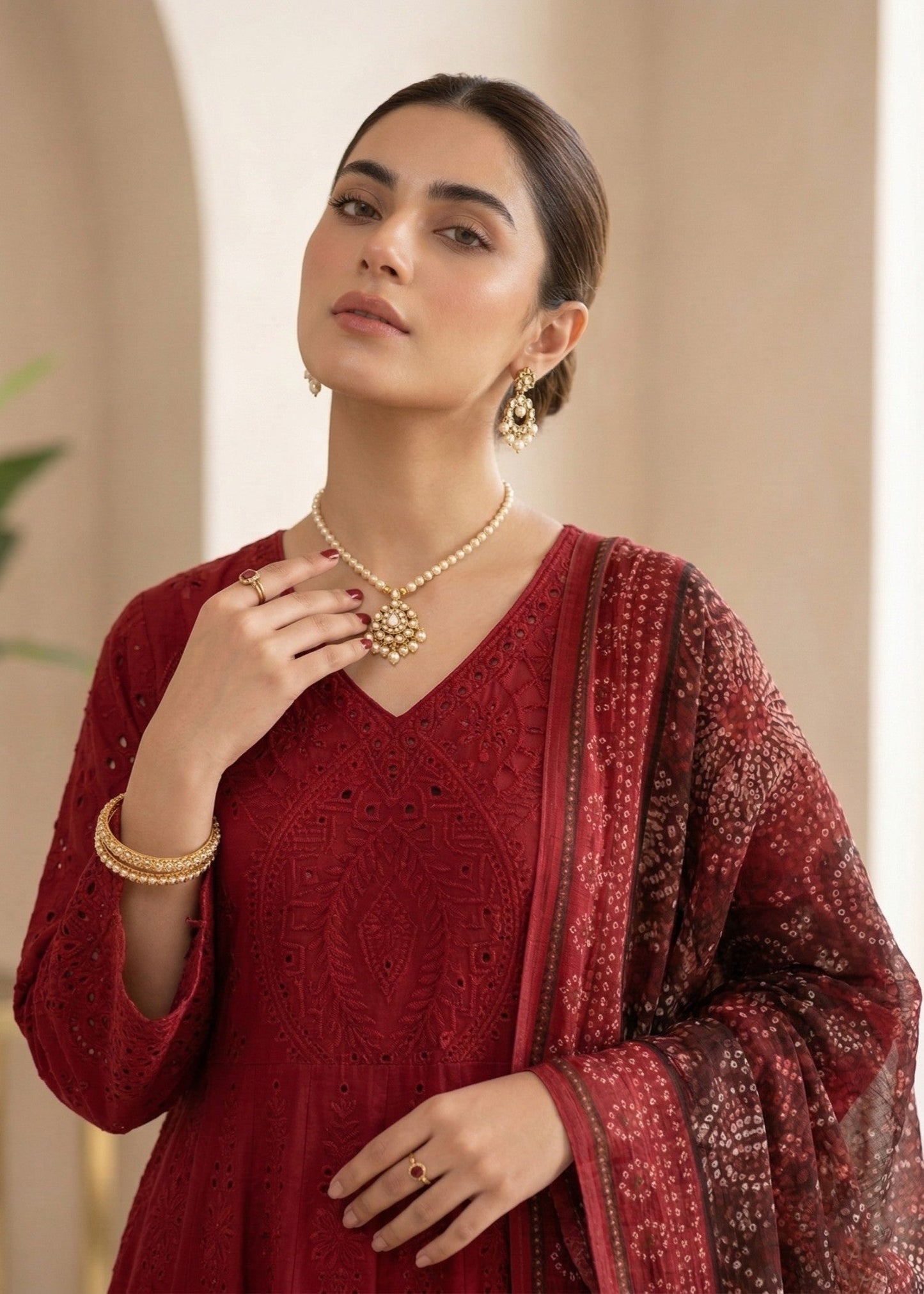 Red Cotton Embroidered Pishwas Dress Material Online in Sri Lanka India Australia