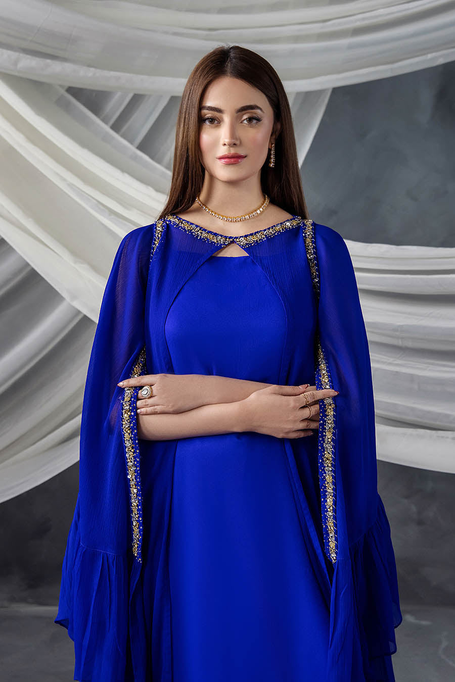 Red Crinkle Chiffon Indowestern Partywear Dress Online in Dubai UAE Abudhabi Ajman Sharjah