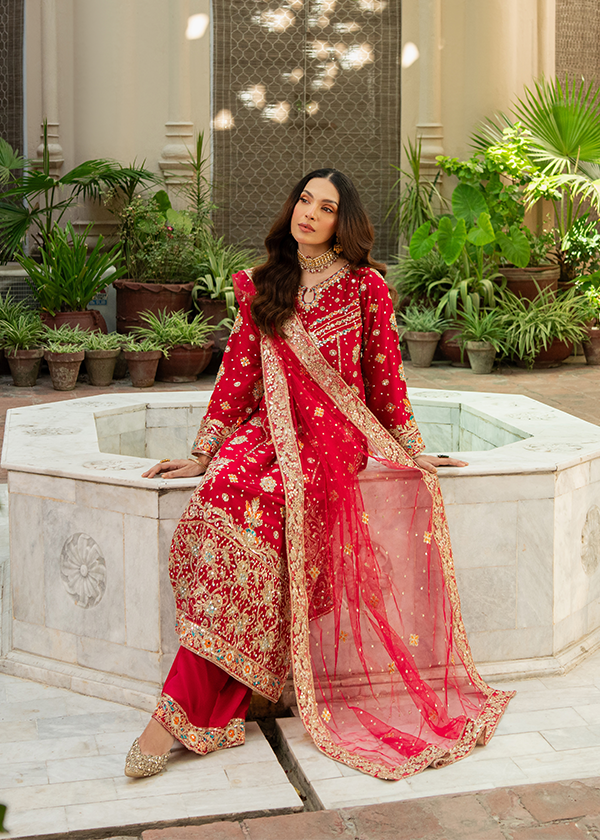 Red Designer Chiffon Salwar Suit Online in KSA Riyadh Saudi Arabia Oman Bahrain Qatar