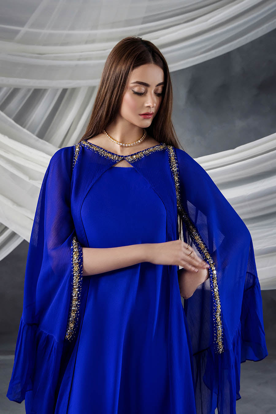 Red Designer Crinkle Chiffon Indowestern Suit Online in Dubai DXB UAE Abudhabi Meena Bazaar