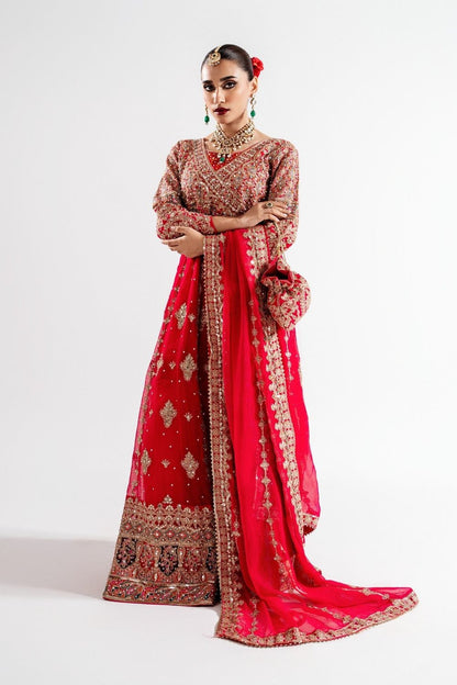 Red Embellished Chiffon Angrakha Frock Online in Dubai UAE Abudhabi Ajman Sharjah
