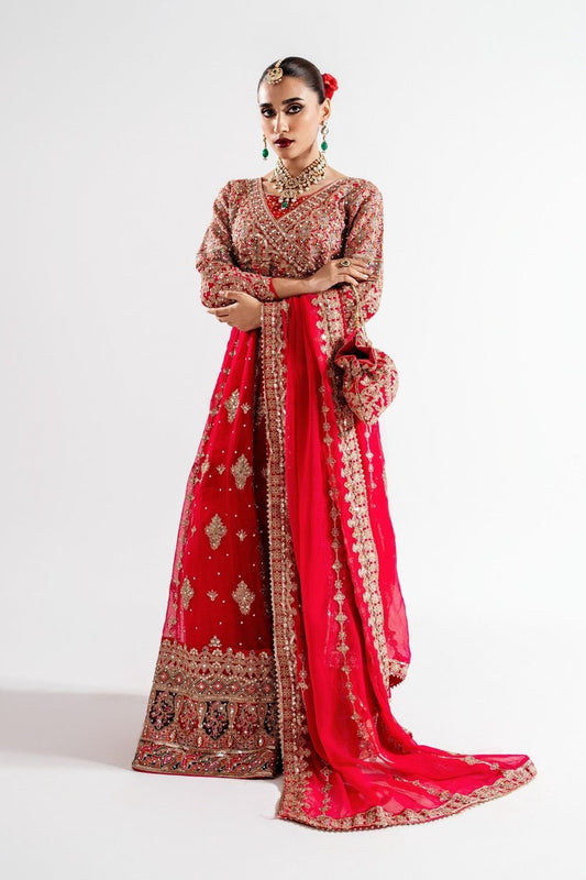Red Embellished Chiffon Angrakha Frock Online in Dubai UAE Abudhabi Ajman Sharjah
