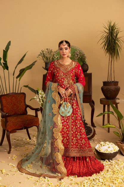Red Embellished Chiffon Angrakha Gown Online in Dubai UAE Abudhabi Ajman Sharjah