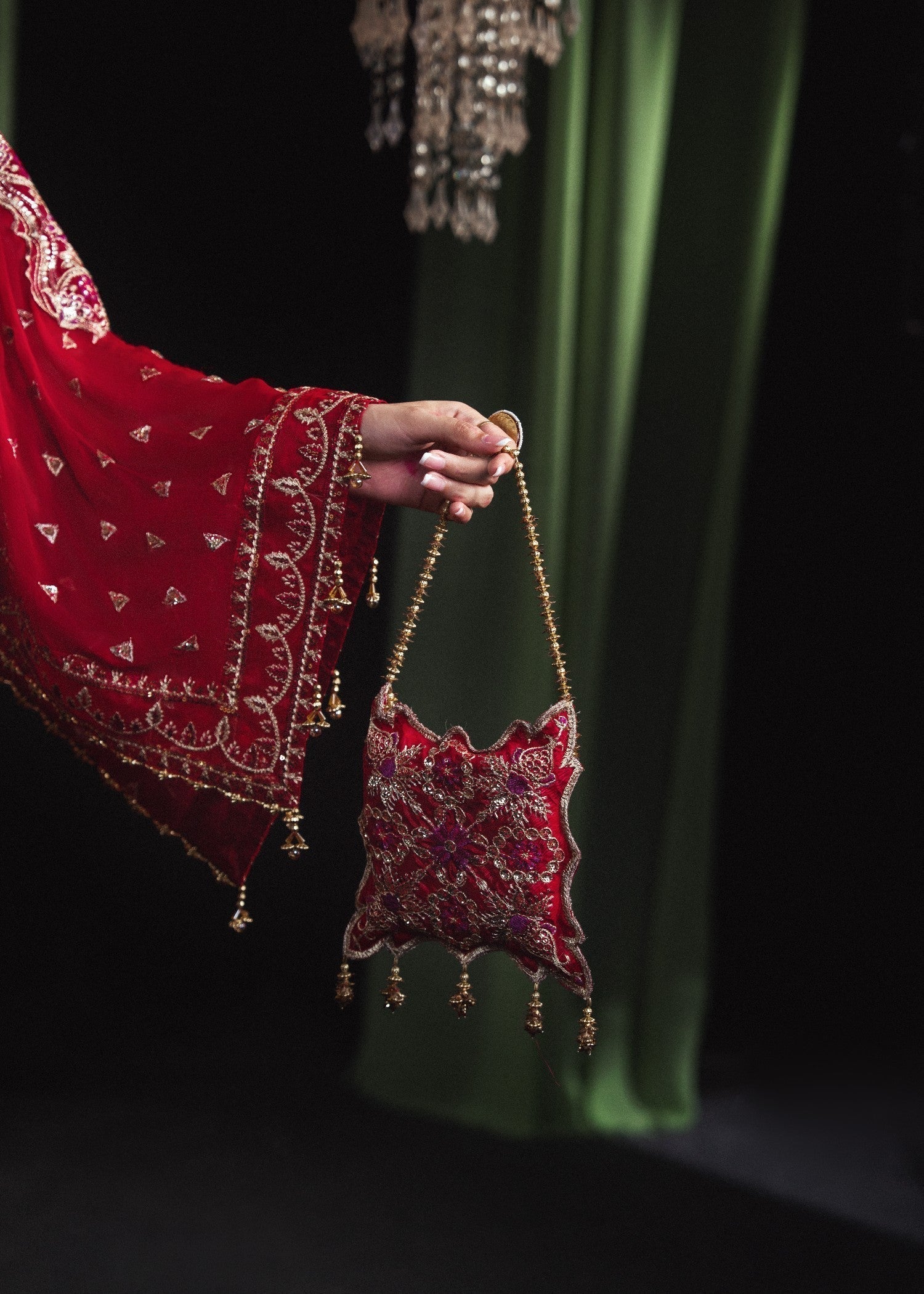Red Embellished Chiffon Lehenga Choli Online in Sri Lanka India Australia