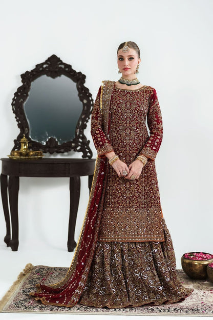 Red Embellished Chiffon Lehenga Set Online in Dubai UAE Abudhabi Ajman Sharjah