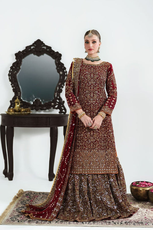 Red Embellished Chiffon Lehenga Set Online in Dubai UAE Abudhabi Ajman Sharjah