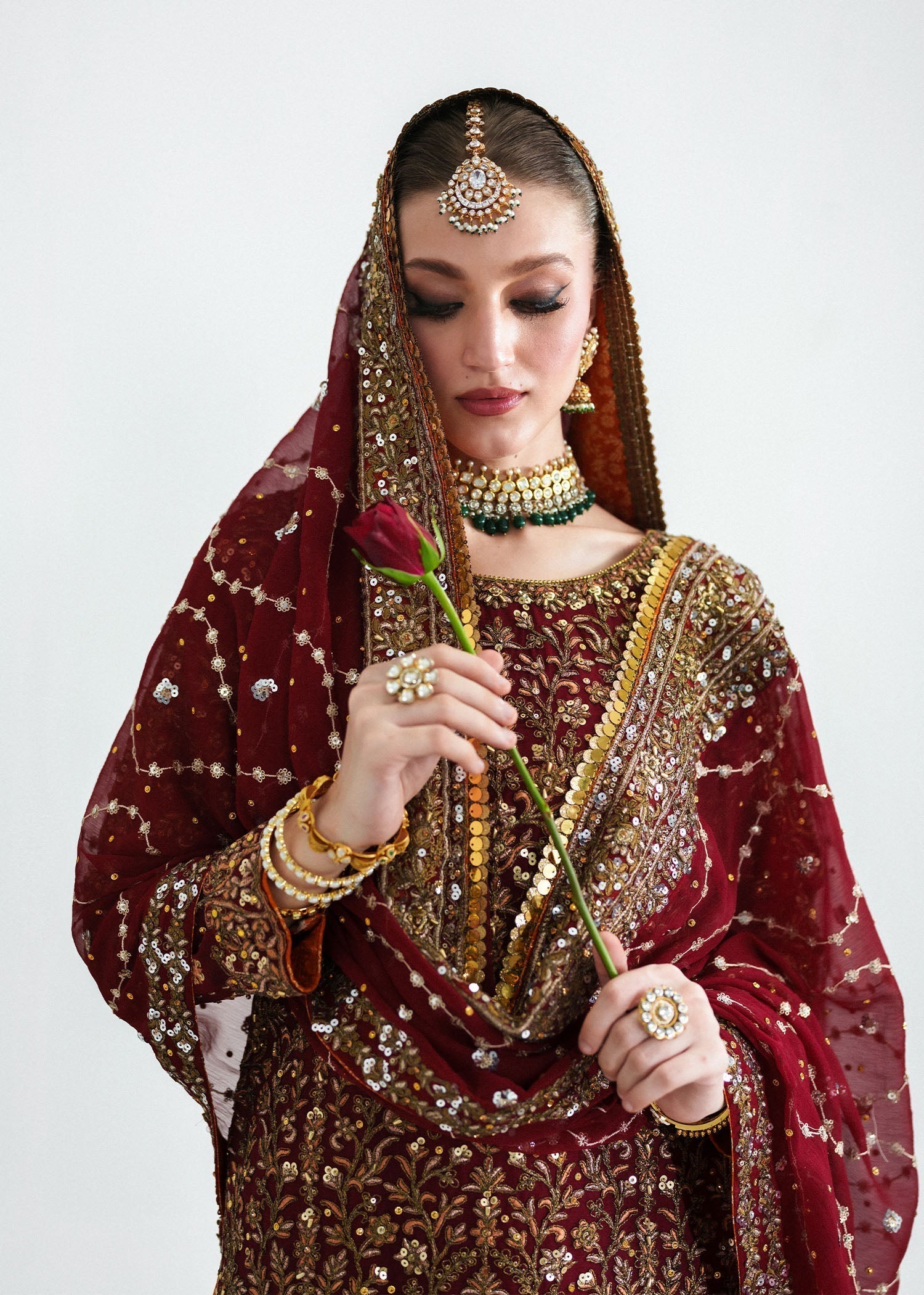 Red Embellished Chiffon Lehenga Set Online in Dubai UAE Abudhabi Ajman Sharjah