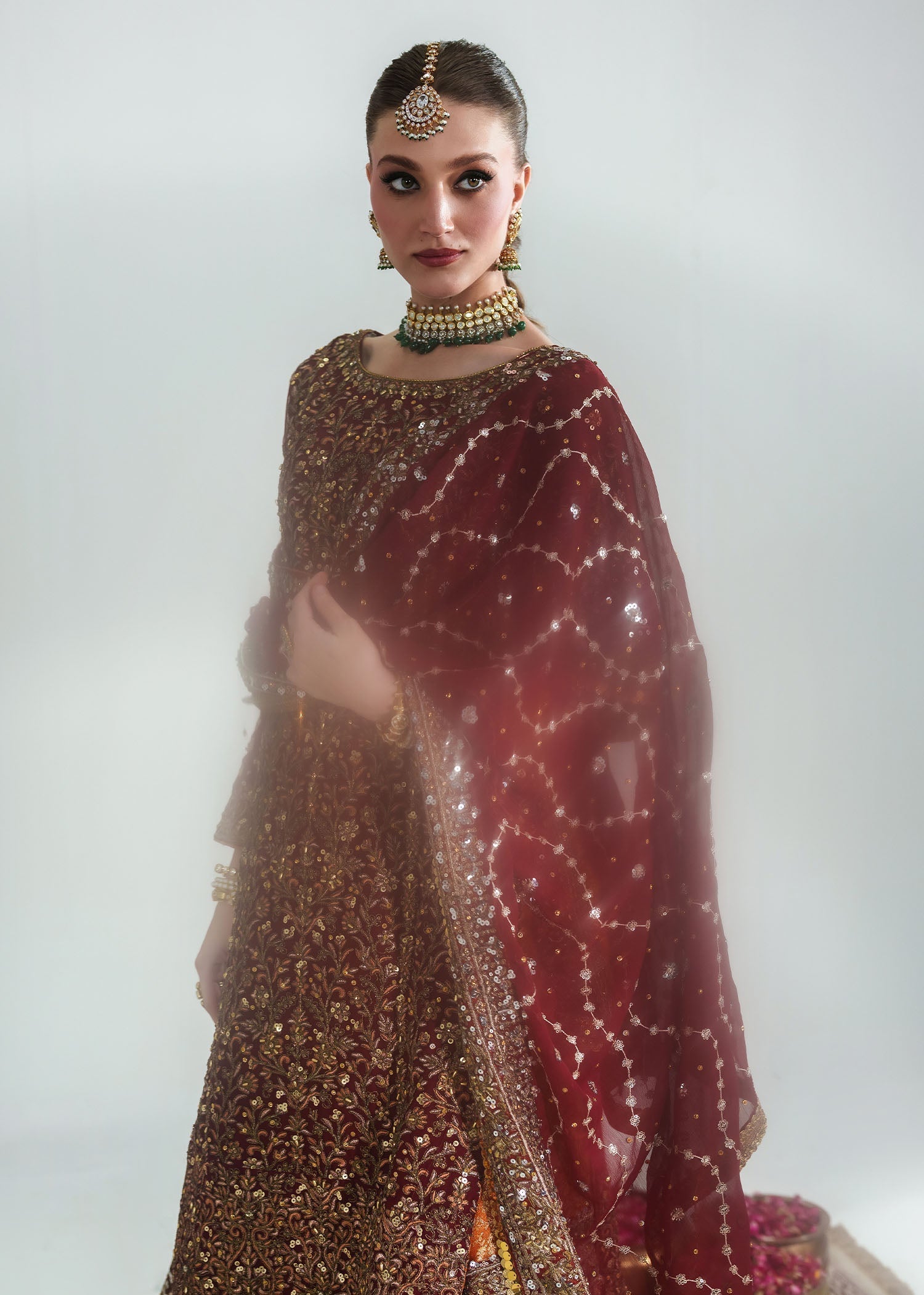 Red Embellished Chiffon Lehenga Set Online in Dubai UAE Abudhabi Ajman Sharjah