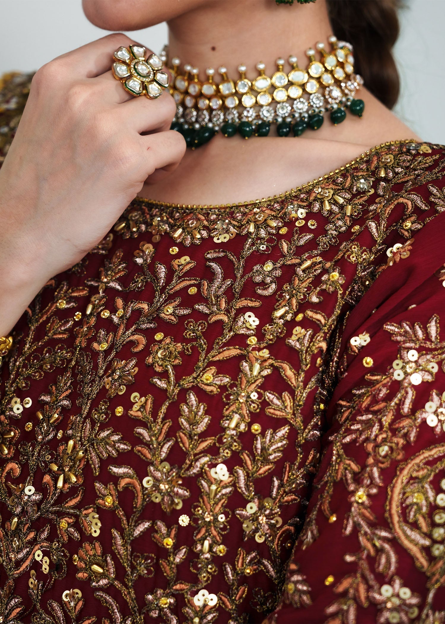 Red Embellished Chiffon Lehenga Set Online in Dubai UAE Abudhabi Ajman Sharjah