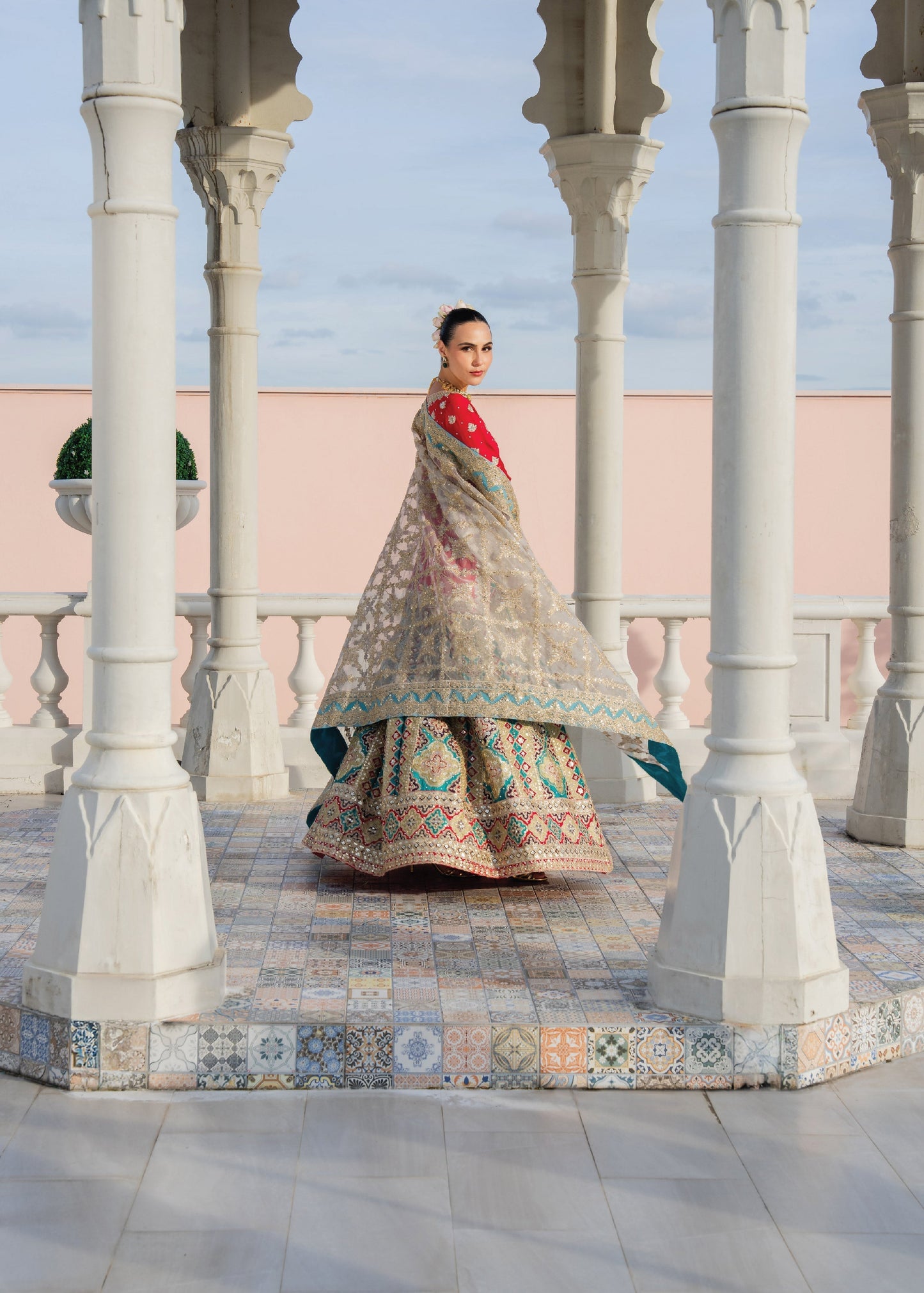 Red Embellished Chiffon Pakistani Wedding Suit Online in Dubai DXB UAE Abudhabi Meena Bazaar