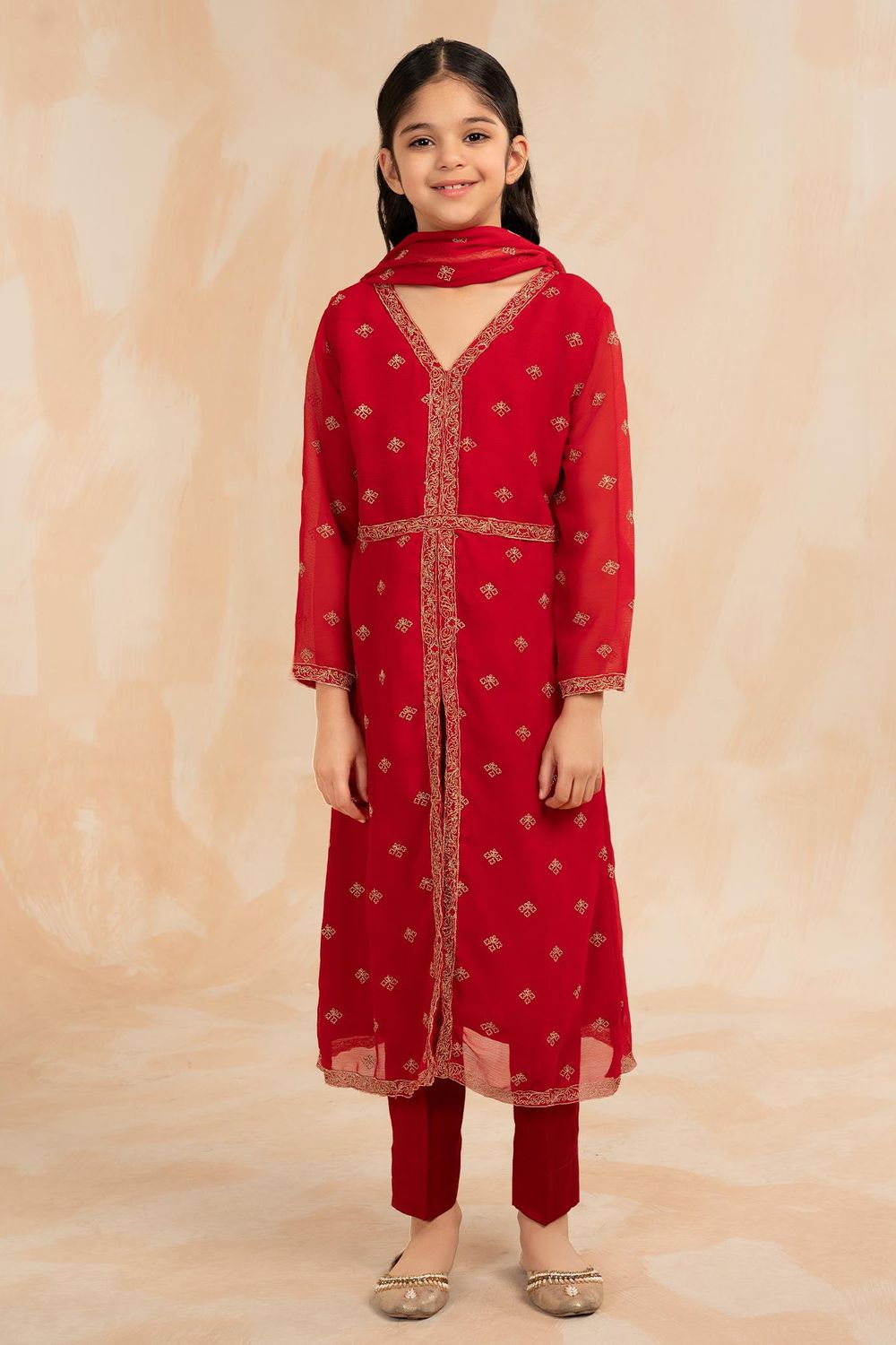 Red Embellished Chiffon Raw Silk Salwar Kameez Online in Dubai UAE Abudhabi Ajman Sharjah