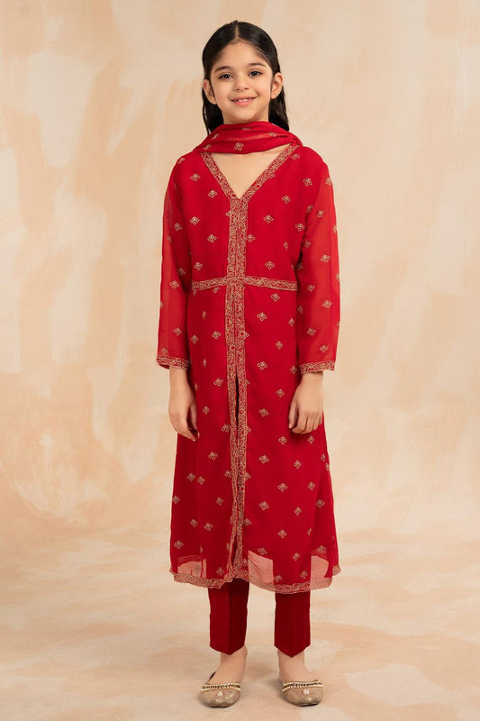 Red Embellished Chiffon Raw Silk Salwar Kameez Online in Dubai UAE Abudhabi Ajman Sharjah