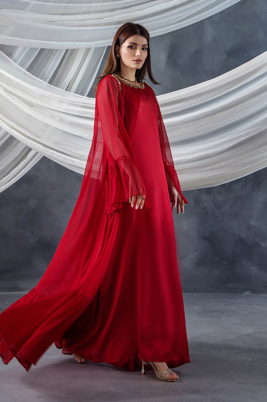 Red Embellished Crinkle Chiffon Indowestern Dress Online in Dubai DXB UAE Abudhabi Meena Bazaar