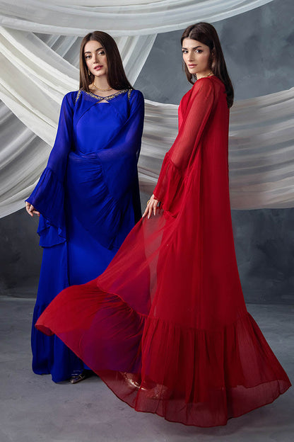 Red Embellished Crinkle Chiffon Indowestern Salwar Kameez Online in Dubai DXB UAE Abudhabi Meena Bazaar