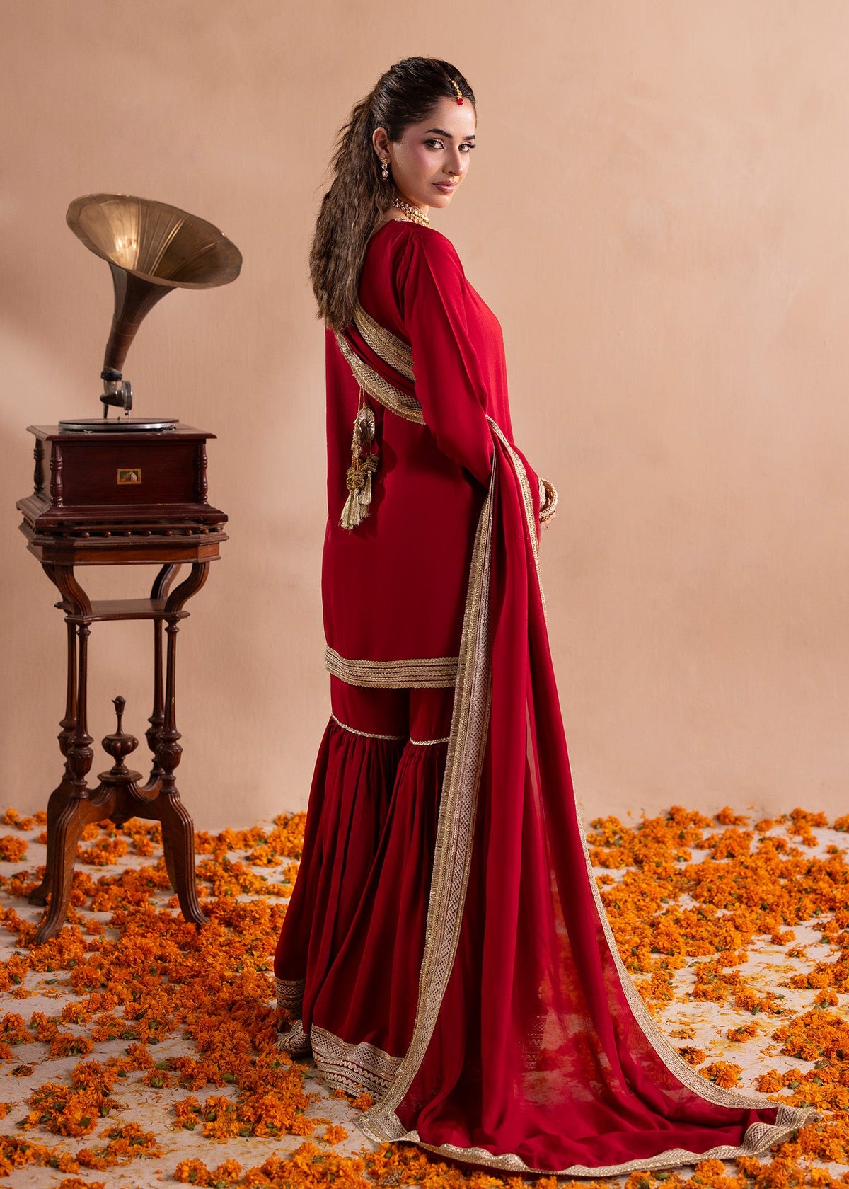 Red Embellished Gharara Designer Salwar Kameez Online in Dubai UAE Abudhabi Ajman Sharjah