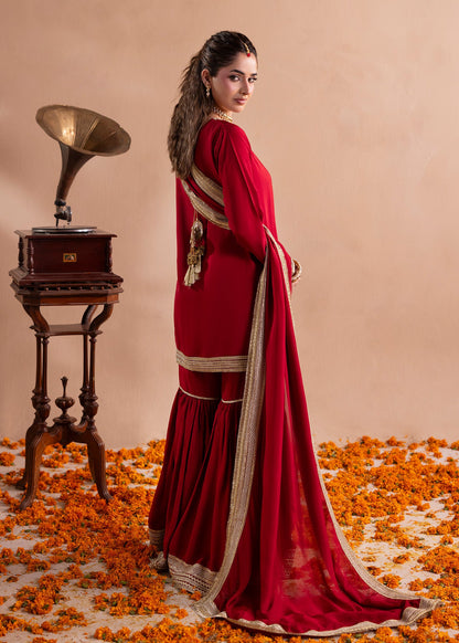 Red Embellished Gharara Designer Salwar Kameez Online in Dubai UAE Abudhabi Ajman Sharjah