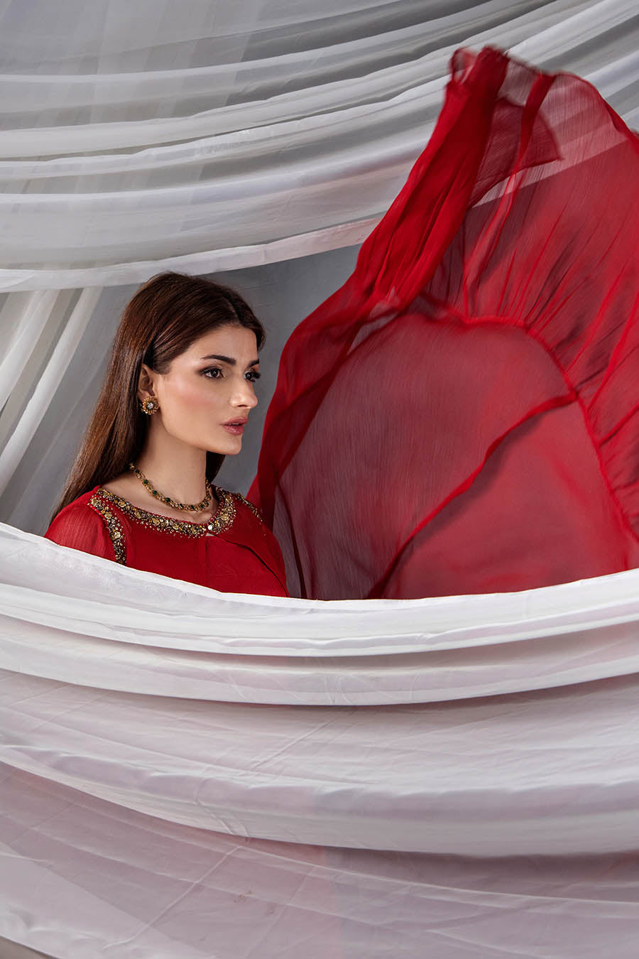 Red Embellished Indowestern Salwar Kameez Online in KSA Riyadh Saudi Arabia Oman Bahrain Qatar
