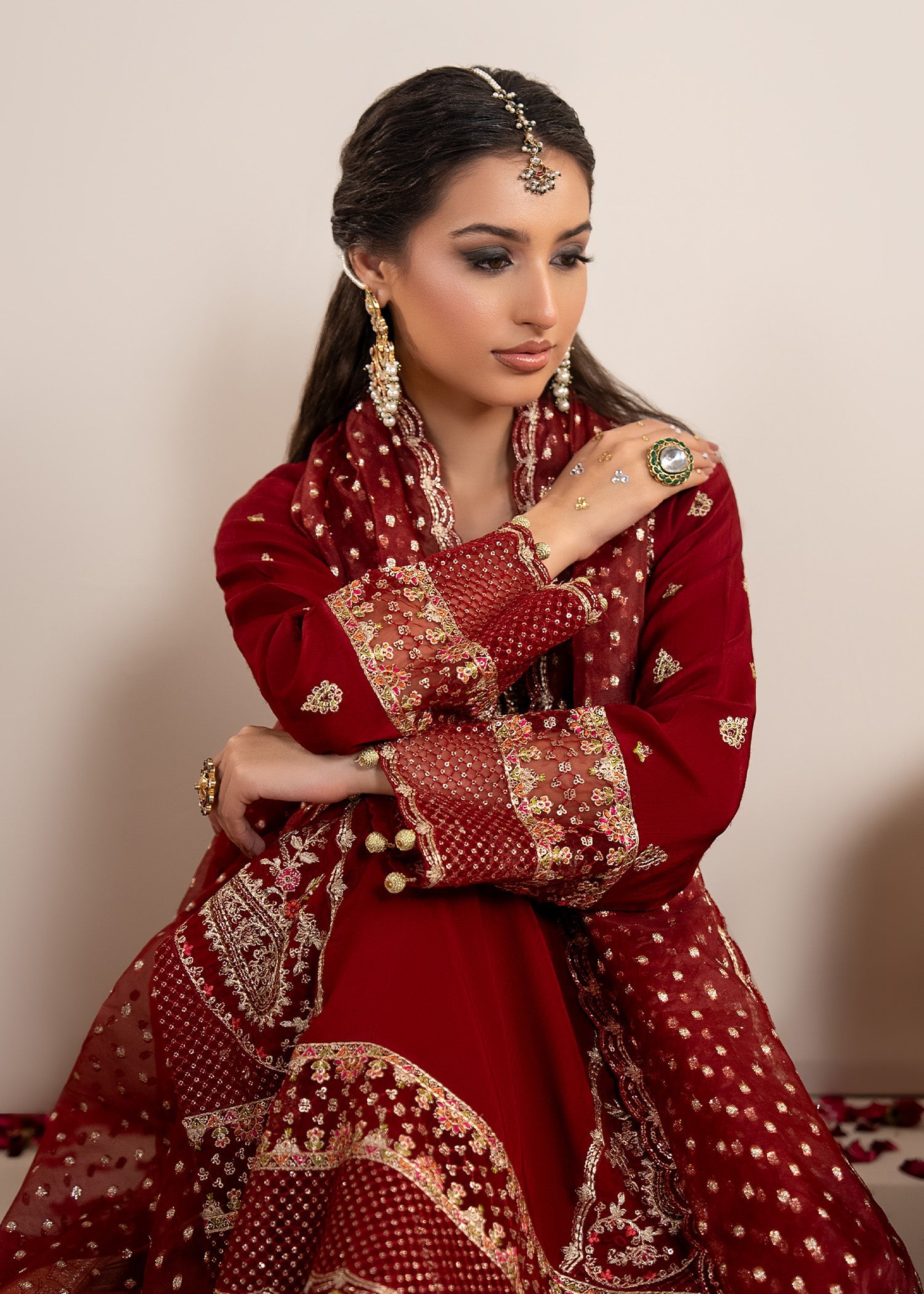 Red Embellished Raw Silk Festive Suit Online in Sri Lanka India Australia