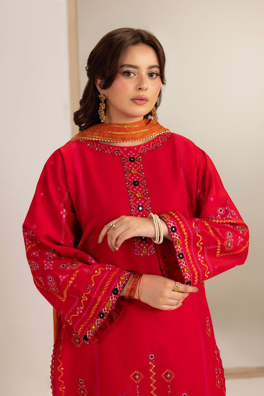 Red Embroidered Cotton Farshi Shalwar Kameez Online in Dubai UAE Abudhabi Ajman Sharjah