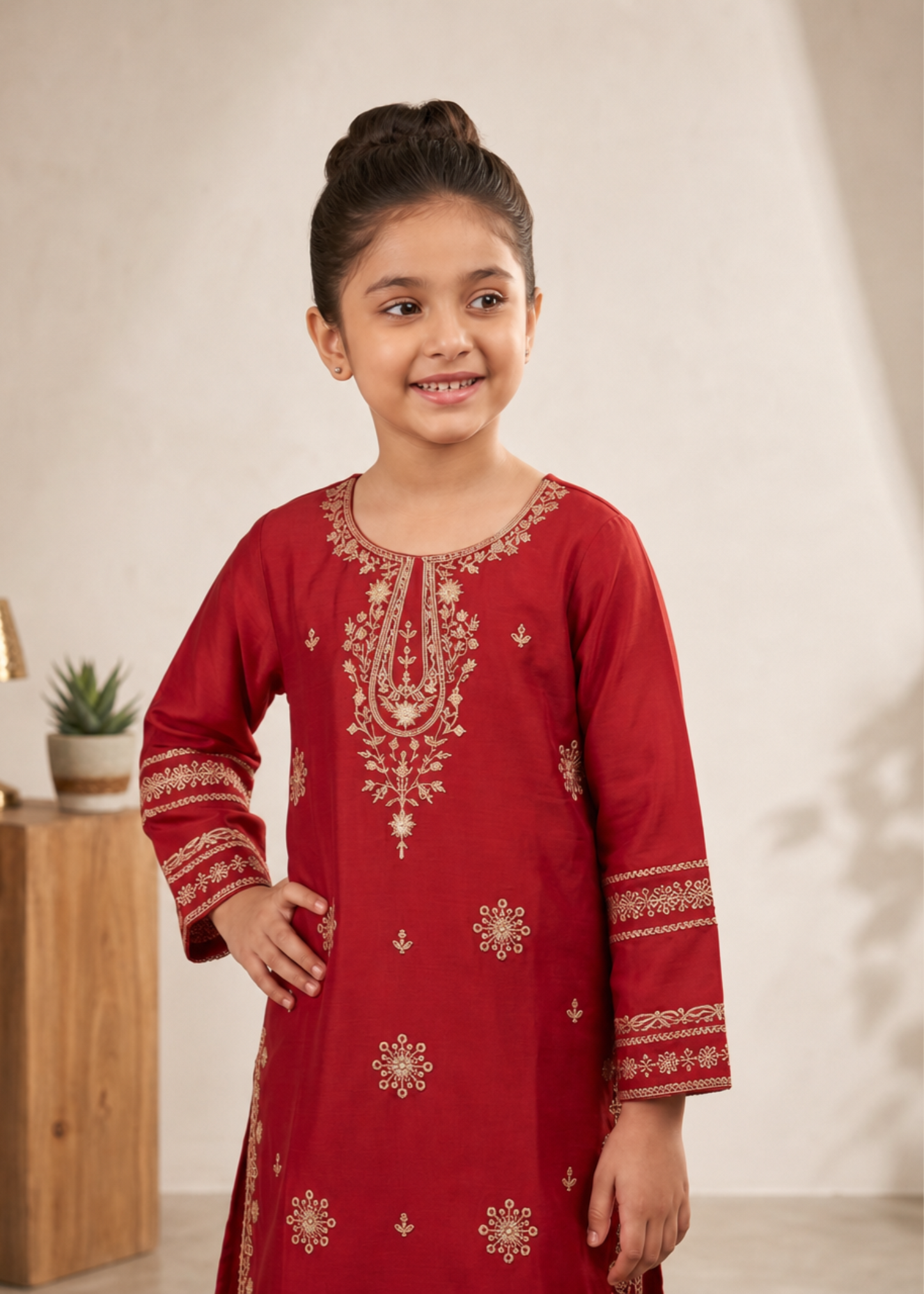 Red Embroidered Cotton Jacquard Straight Kurta Set Online in Sri Lanka India Australia