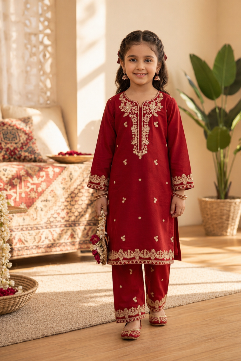 Red Embroidered Cotton Kurta Pajama Online in Dubai UAE Abudhabi Ajman Sharjah