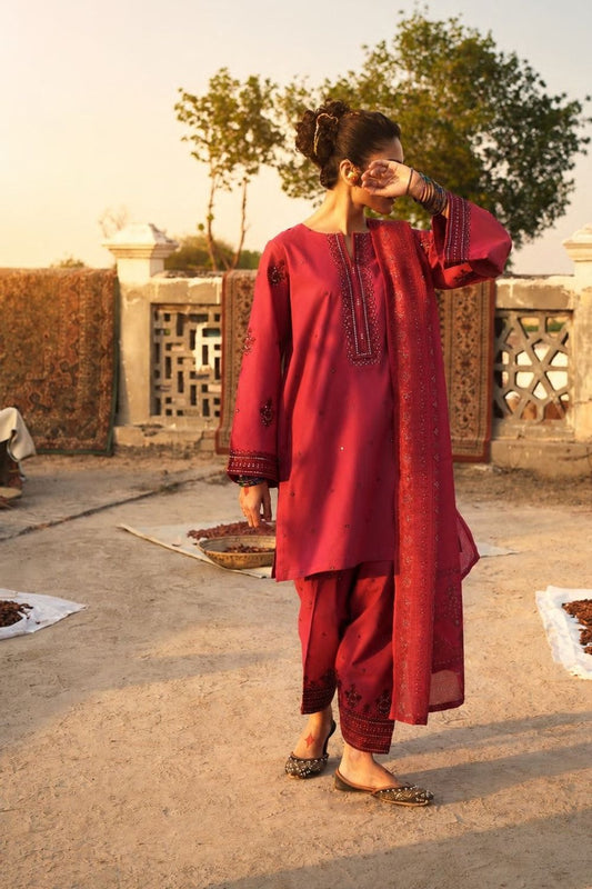 Red Embroidered Cotton Lawn Salwar Suit Online in Dubai UAE Abudhabi Ajman Sharjah