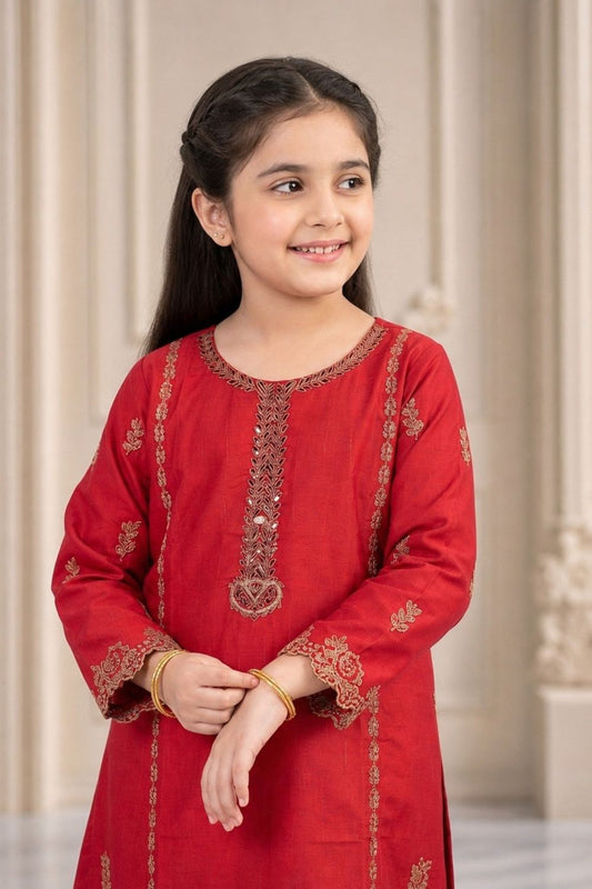 Red Embroidered Cotton Straight Kurta Set Online in Dubai UAE Abudhabi Ajman Sharjah