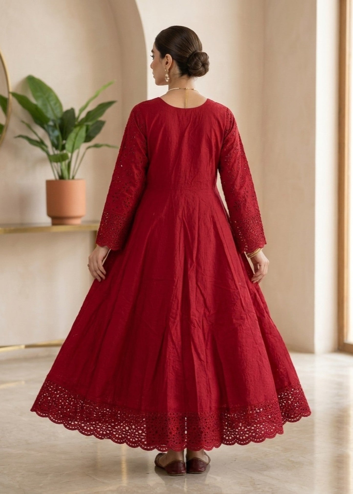 Red Embroidered Cotton Top with Straight Trouser Online in UK USA Canada