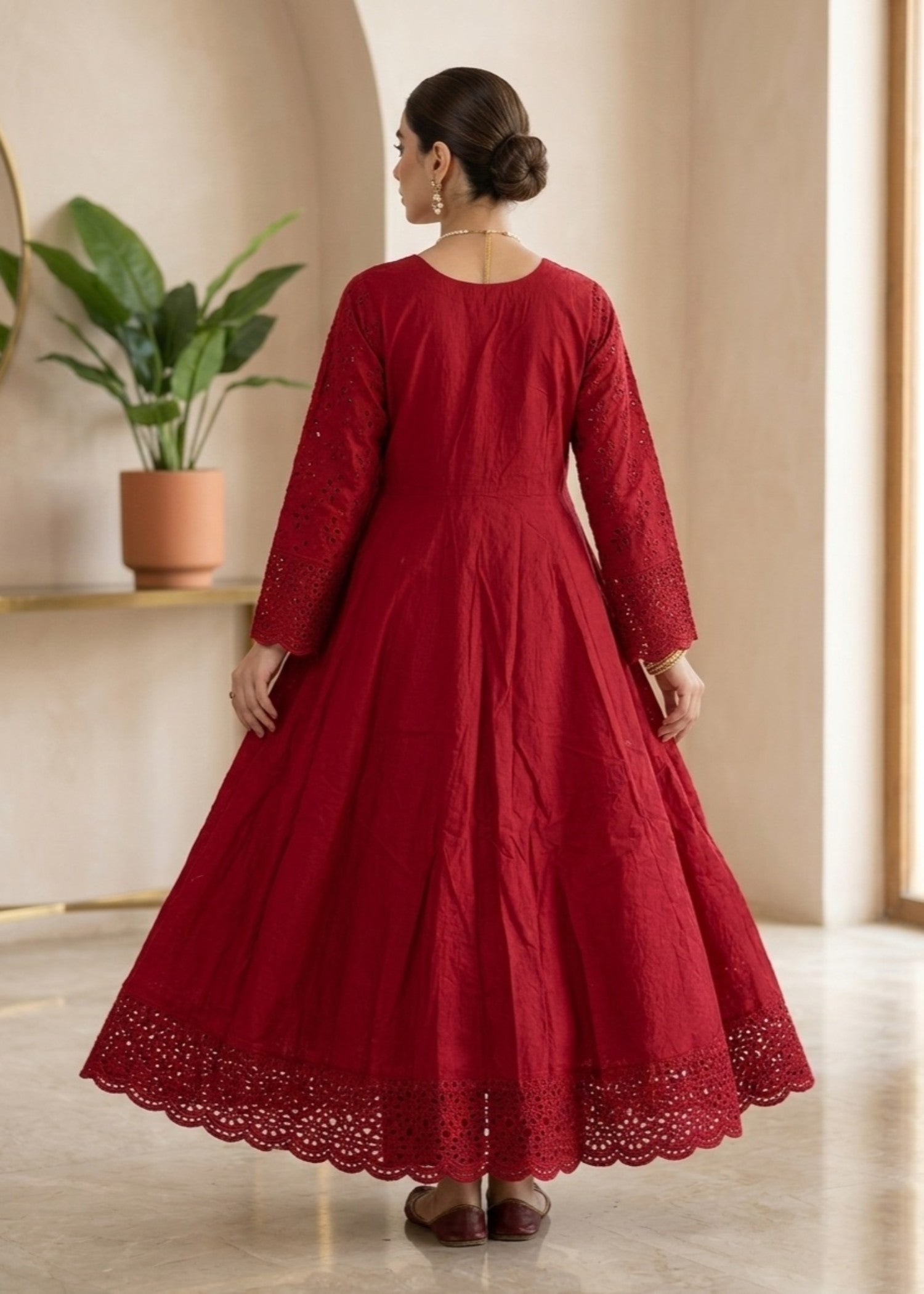 Red Embroidered Cotton Top with Straight Trouser Online in UK USA Canada