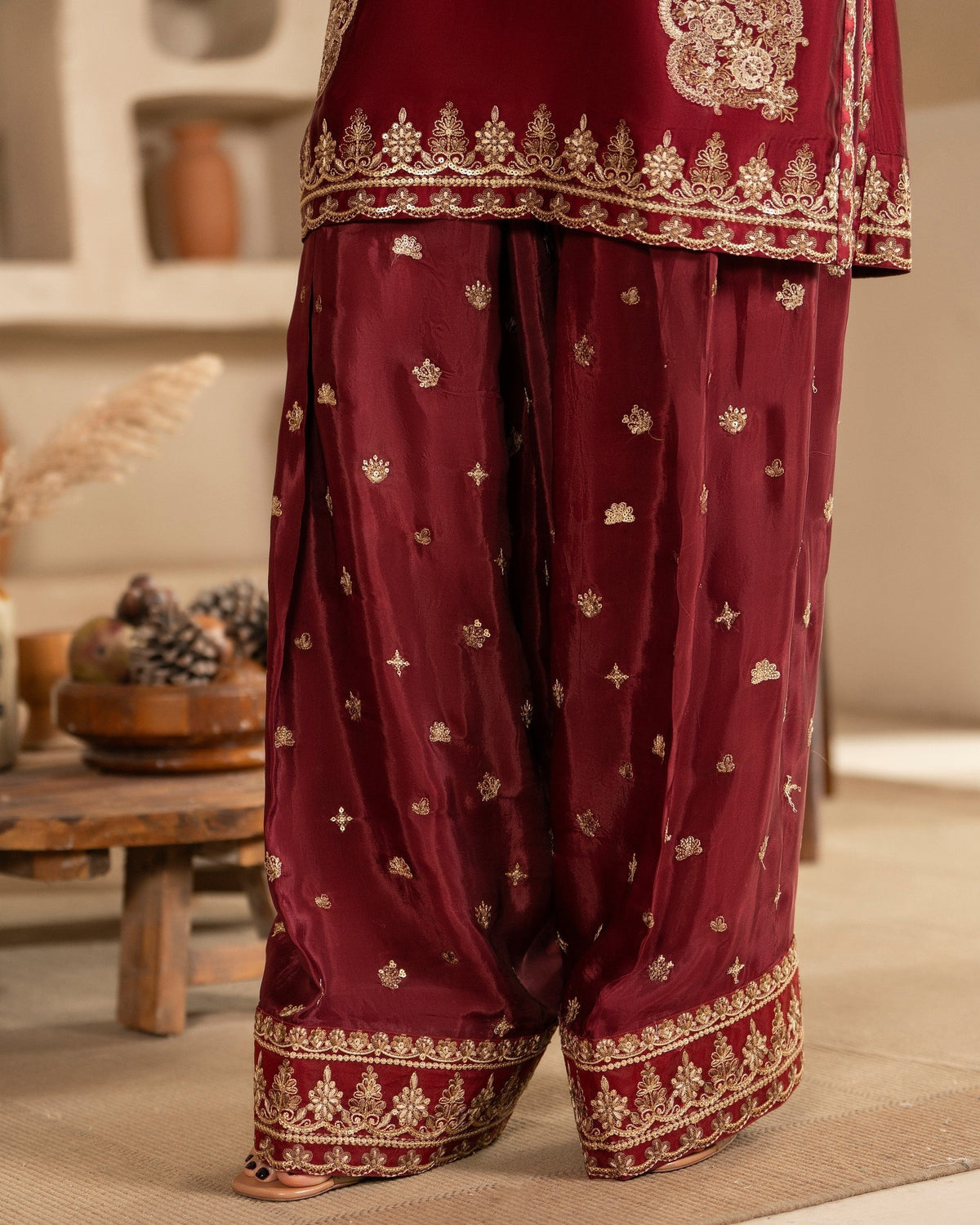 Red Embroidered Crinkle Chiffon Dupatta Pakistani Suit Online in UK USA Canada