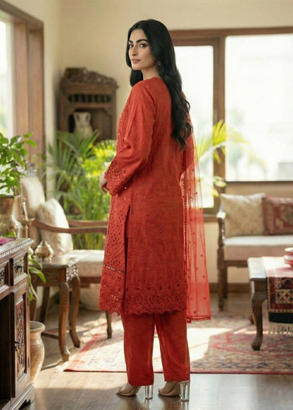 Red Embroidered Festive Wear Salwar Kameez Online in KSA Riyadh Saudi Arabia Oman Bahrain Qatar