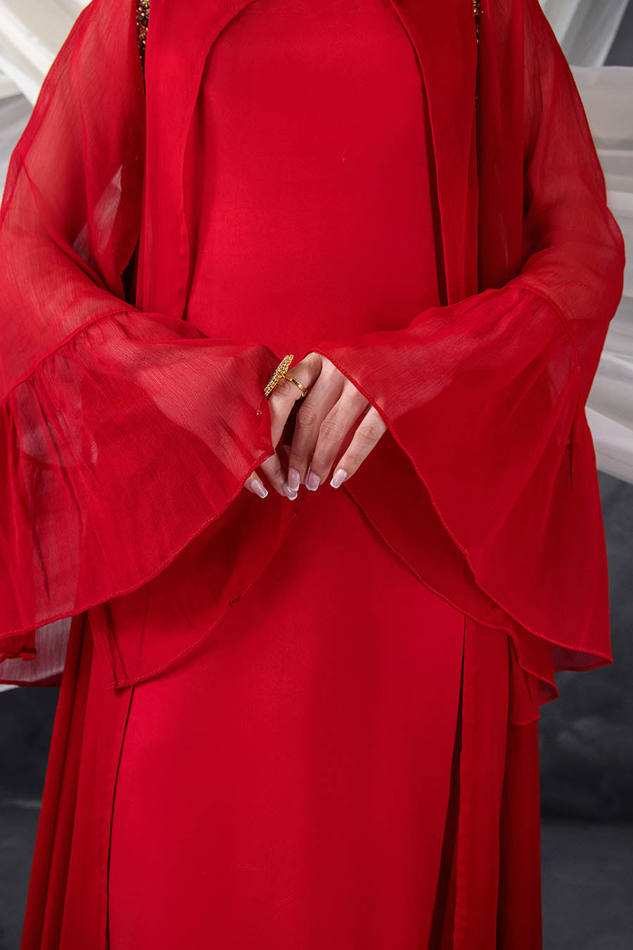 Red Embroidered Indowestern Dress Online in KSA Riyadh Saudi Arabia Oman Bahrain Qatar