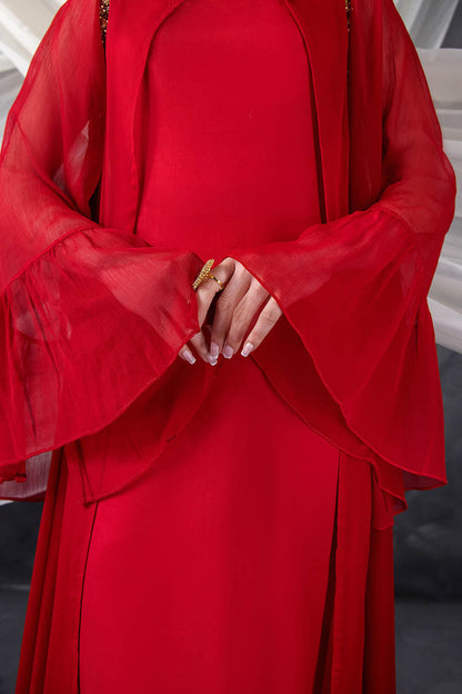 Red Embroidered Indowestern Dress Online in KSA Riyadh Saudi Arabia Oman Bahrain Qatar