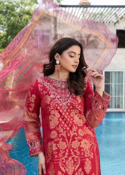 Red Embroidered Jacquard Partywear Kurta Pajama Online in Dubai DXB UAE Abudhabi Meena Bazaar