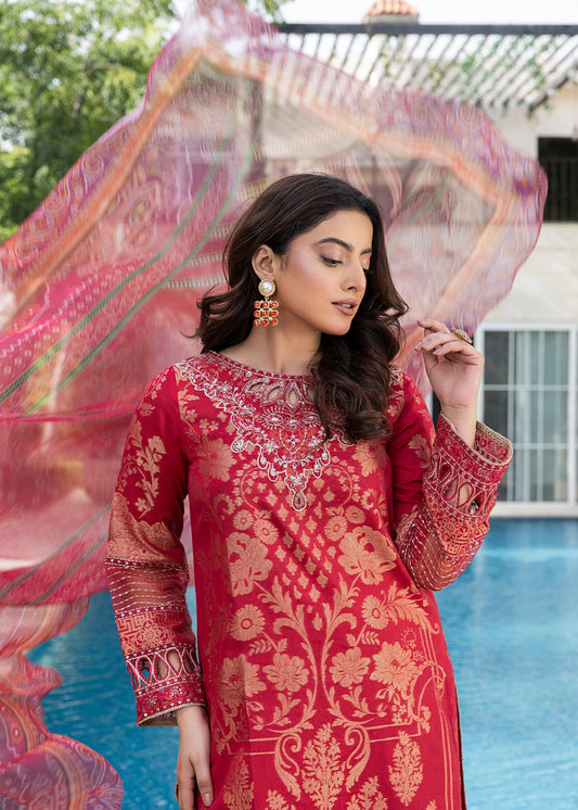 Red Embroidered Jacquard Partywear Kurta Pajama Online in Dubai DXB UAE Abudhabi Meena Bazaar