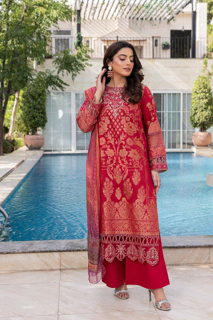 Red Embroidered Jacquard Salwar Kameez Online in Dubai UAE Abudhabi Ajman Sharjah