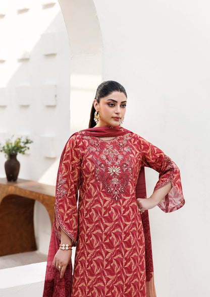 Red Embroidered Lawn 3 Piece Suit Online in Sri Lanka India Australia