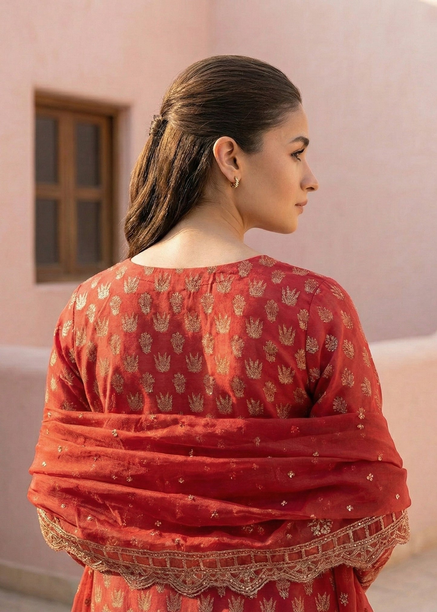 Red Embroidered Lawn 3 Piece Suit Online in UK USA Canada