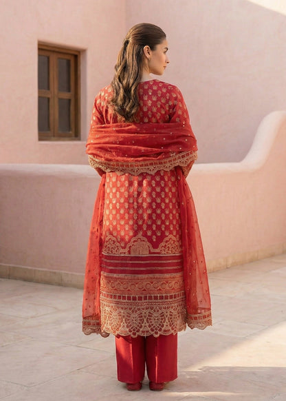 Red Embroidered Lawn Festive Wear Salwar Suit Online in KSA Riyadh Saudi Arabia Oman Bahrain Qatar