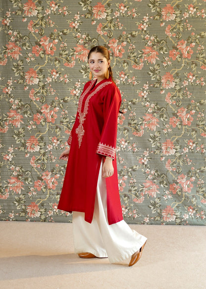 Red Embroidered Lawn Kurta Online in Dubai UAE Abudhabi Ajman Sharjah